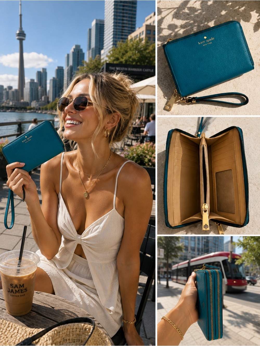 Kate Spade New York Teal Leather Double Zip Wristlet Wallet